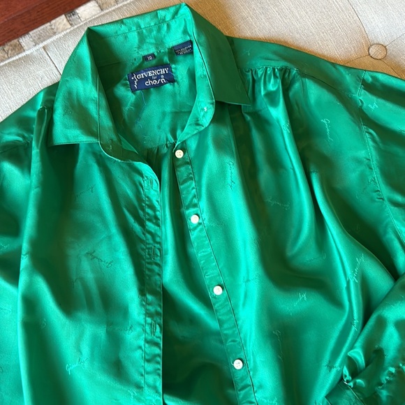 Givenchy for Chesa Green Logo Embroidered Button Down LS Blouse Size 10 - Picture 7 of 12